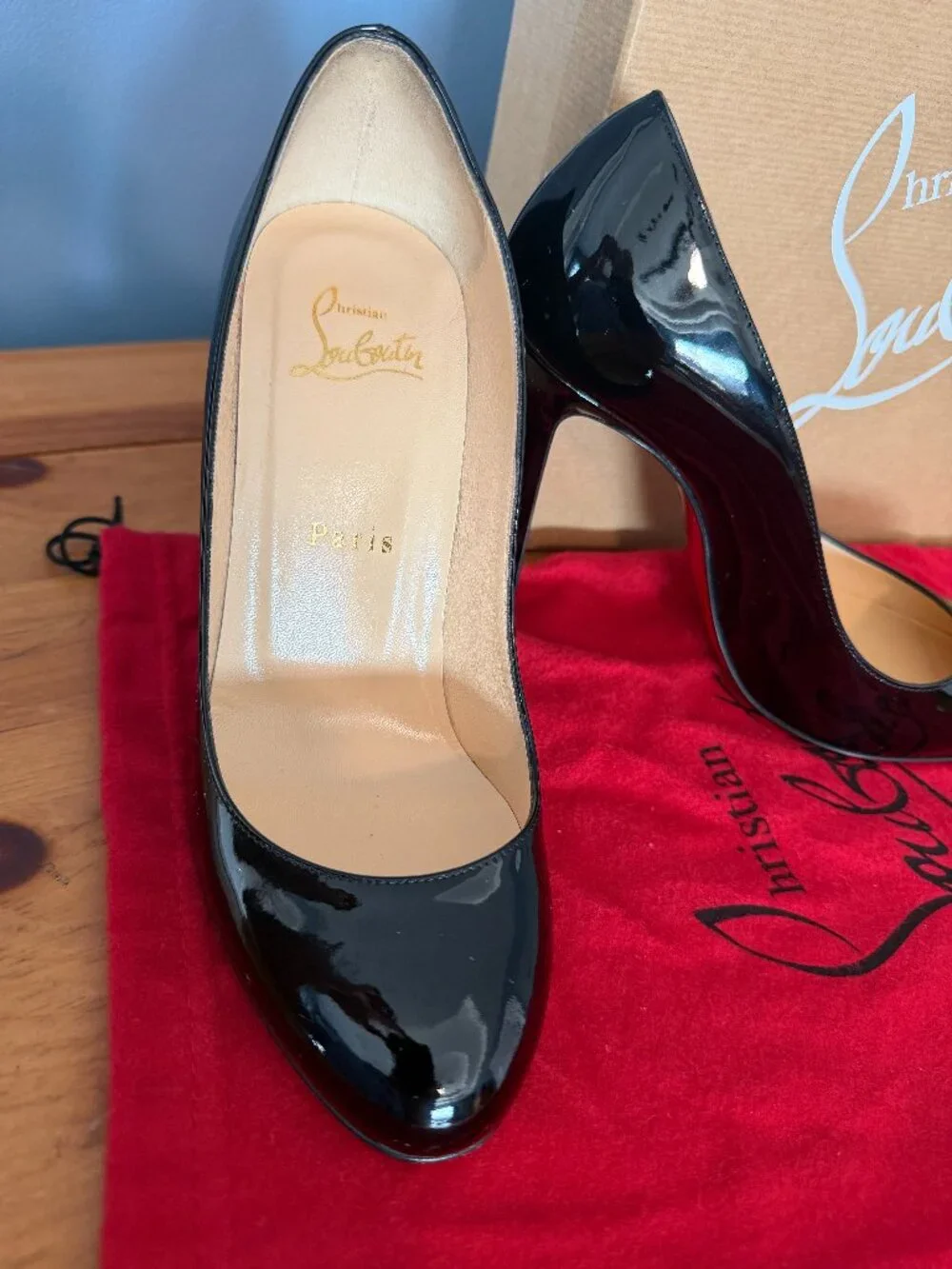 Christian Louboutin Fifille 100 Black Patent Pumps EU 37 US 7